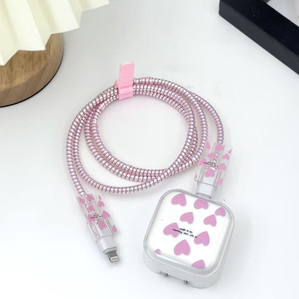 40w Carregador Capa Protetora Rosa Coração Protetor De Cabo Para iPhone 17 Pro Max De Carregamento De Dados Corda Enrola