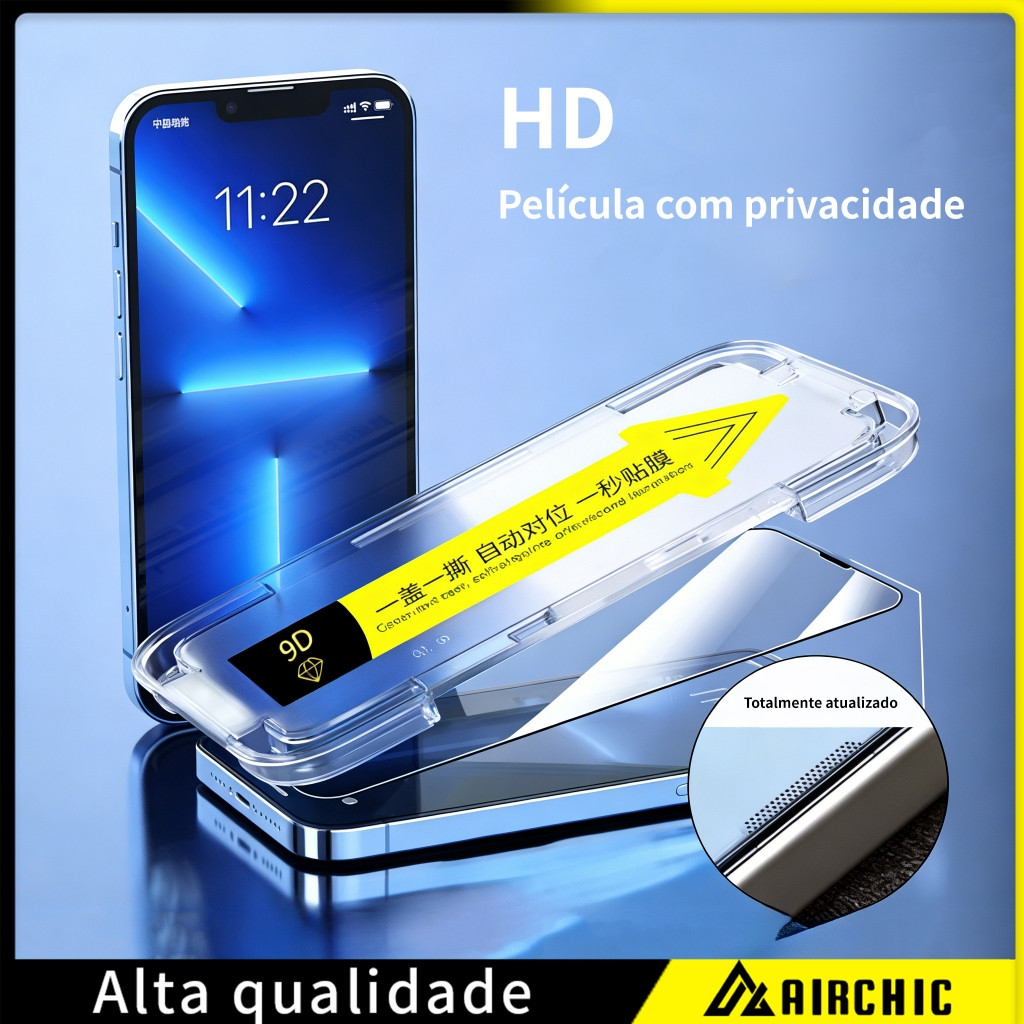 Película de Vidro HD com Aplicador para iPhone 14 Pro, 15 OU 16 – Glass de Alta Proteção