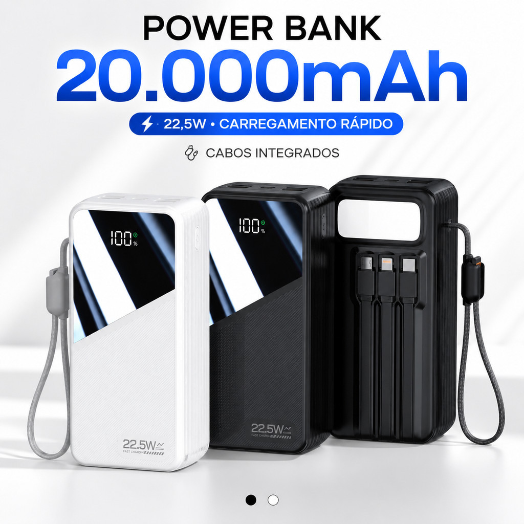 Power Bank 20000mAh Carregador Portátil Fast Charge 22.5W Para iPhone e Android