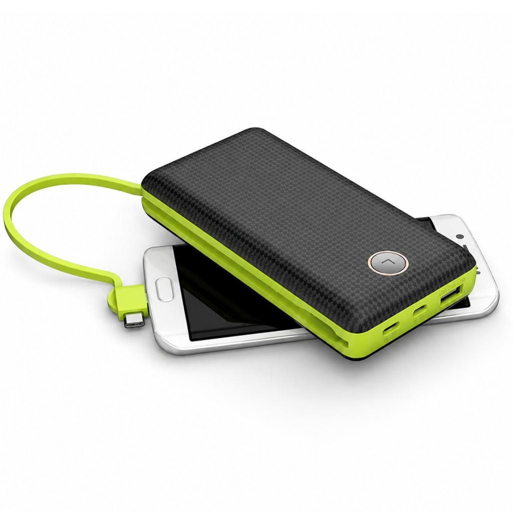 Carregador Portátil 20000mAh Fast Charge com Cabo Embutido para IOS Android