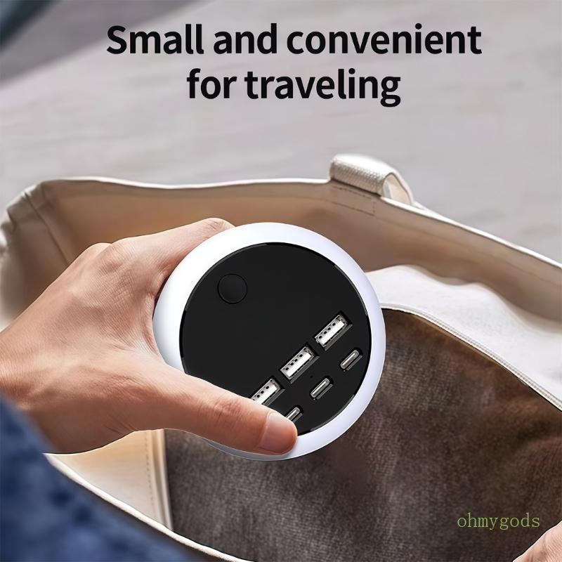 Hub Carregamento USB Para Viagem Retrátil Plugue Britânico 6 Portas Soft LED Night Light Design Ene