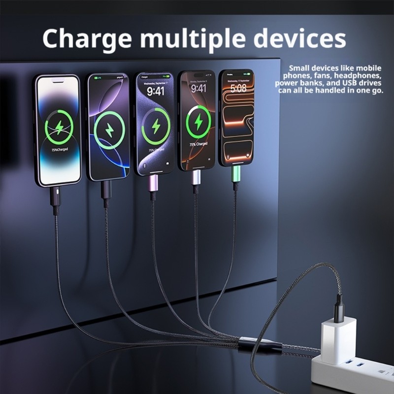 Cabo Yoo Multicolor Light USB Type C Para Carregamento Doméstico E De Escritório , Telefone , Laptop