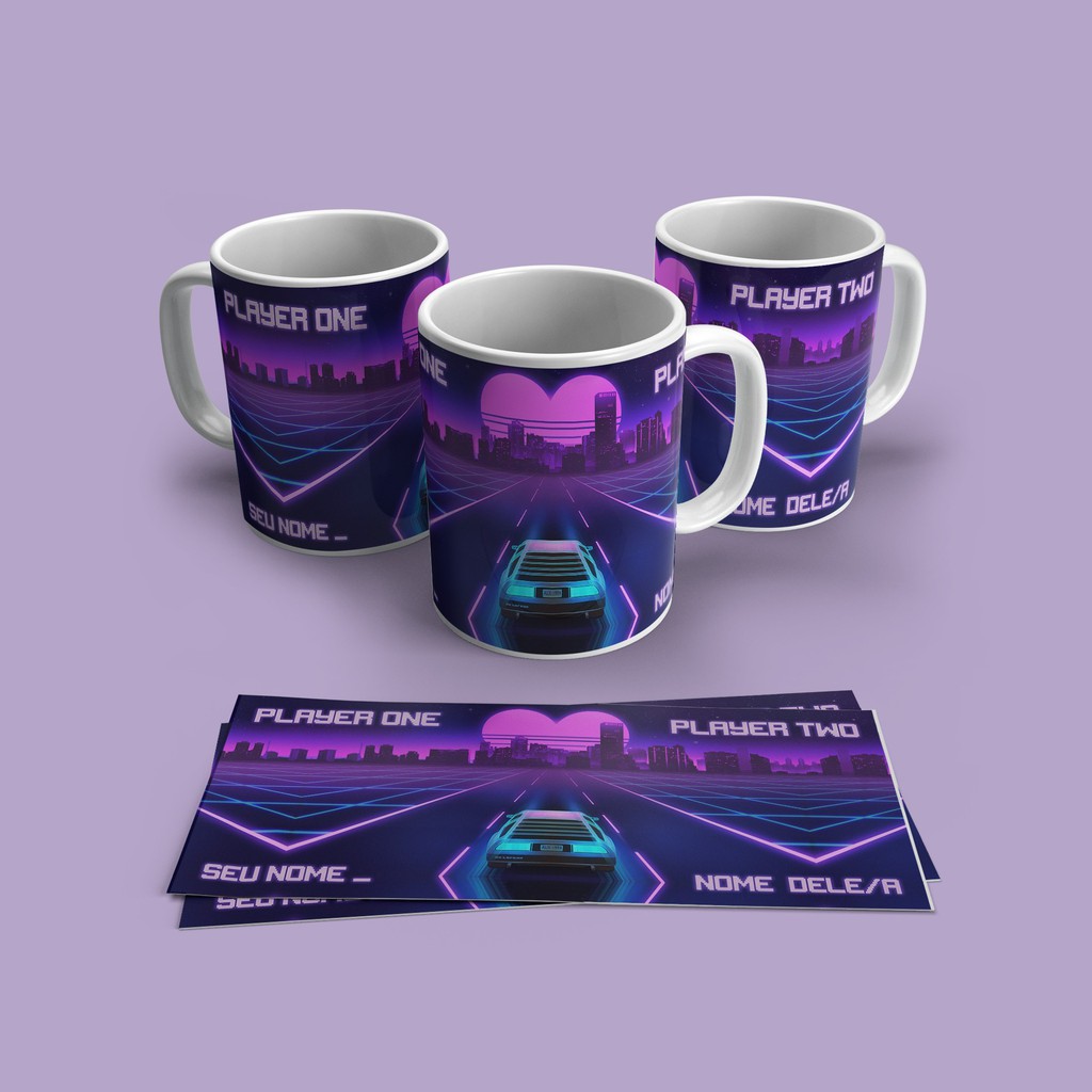Caneca Personalizada Jogadores Player One Player Two Vintage Dia Dos Namorados