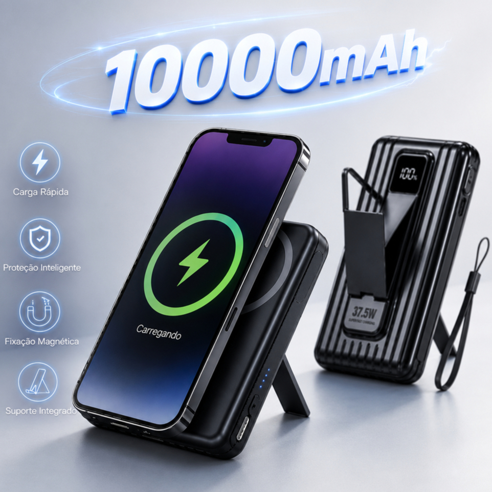 Power Bank Magnético 10000mAh 37.5W H’Maston YD-77 Carregamento Rápido Super Fast Charger Carregador Portátil