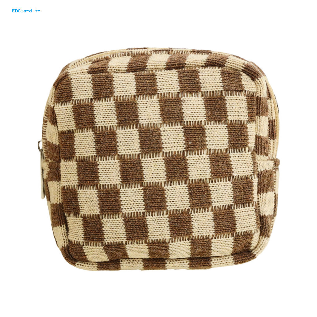 Coin Purse for Women Earphone Cable Organizer Cute Knitted Checkered Period Bag for Girls – Napkin Pouch Menstrual Pad