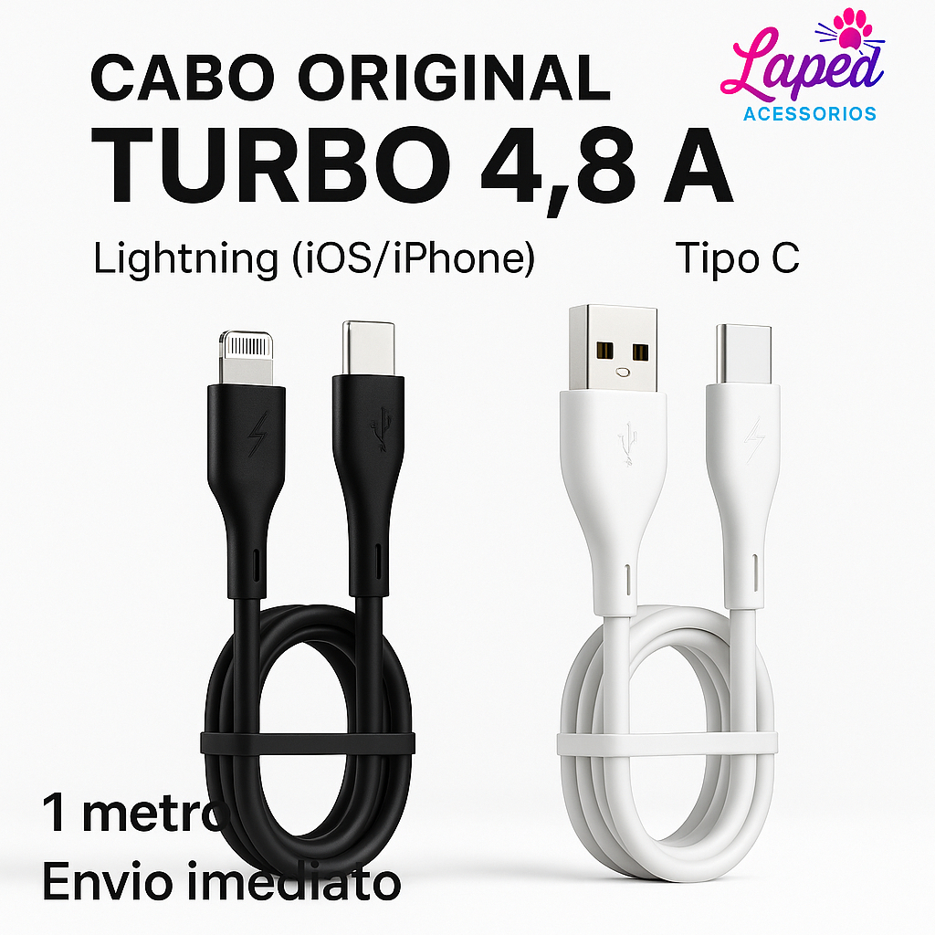 Carregador Rápido Turbo TIPO C | IPHONE OU ANDROID  H'maston4.8A 1 Metro | ENVIO IMEDIATO