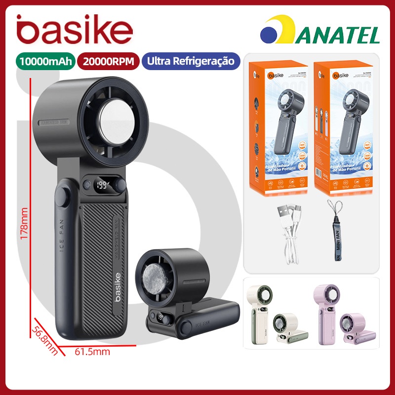 Basike Ventilador portátil mini refrigeração display digital 10000mAh，Ventilador USB 20000RPM Alta potência ，fan330