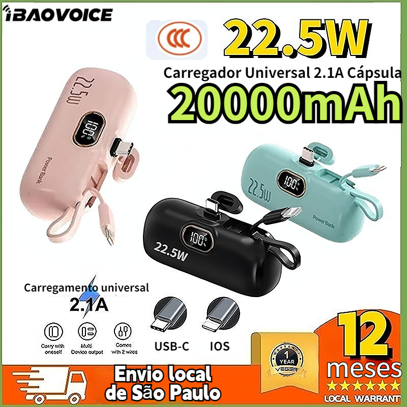 iBAOVOICE 22.5W 20000mAh Mini Power Bank Cápsula Criativa Compatível iPhone/android Peining Marisa CCC