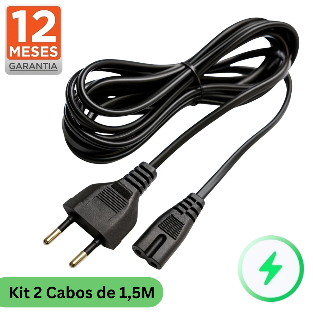 Kit 2 Cabos De Força Bipolar Compatível com Tv Samsung Lg Philco Tcl Ps4 Ps5 Xbox Impressoras