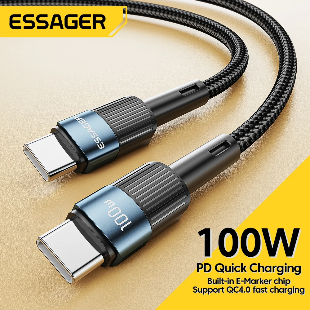 Cabo USB-C 100W PD QC 4.0 Fast Charging 5A Nylon 1m Essager