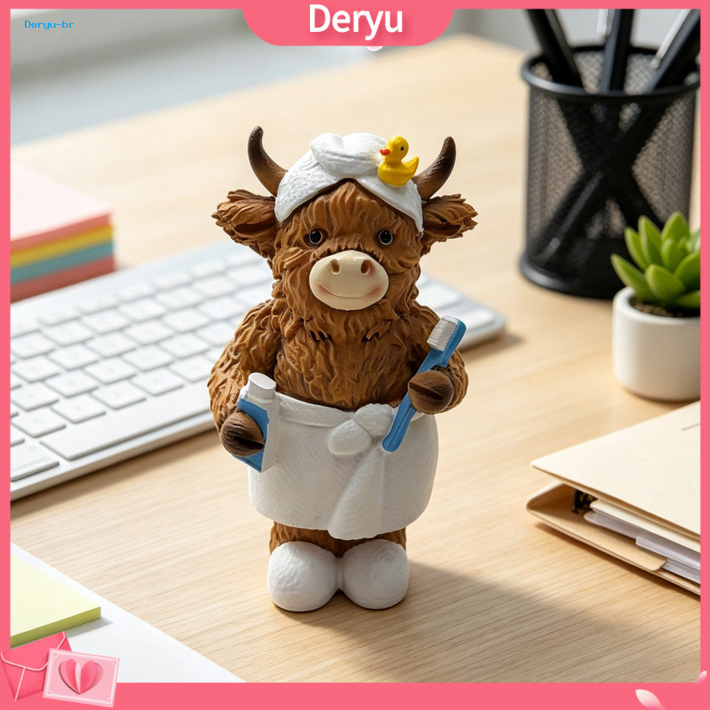 Highland Cow Bathroom Decor Flexible Placement Resin Cute Figurine Bathrobe Ornament for Counter Farmhouse Style for Sou