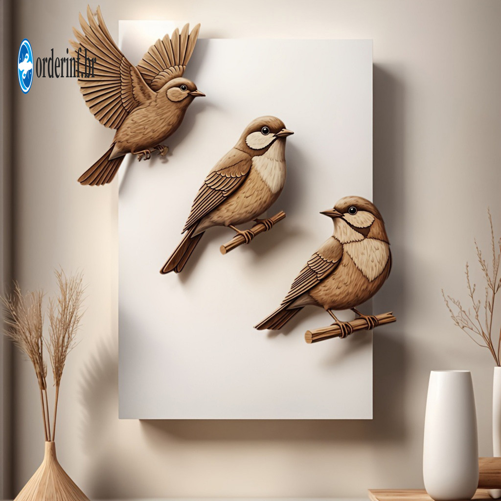 Flexible Wall Art Placement 3 Pcs Wooden Sparrow Rustic 2d Flying Birds Hanging Decor for Room Bedroom Nursery Kids Farm