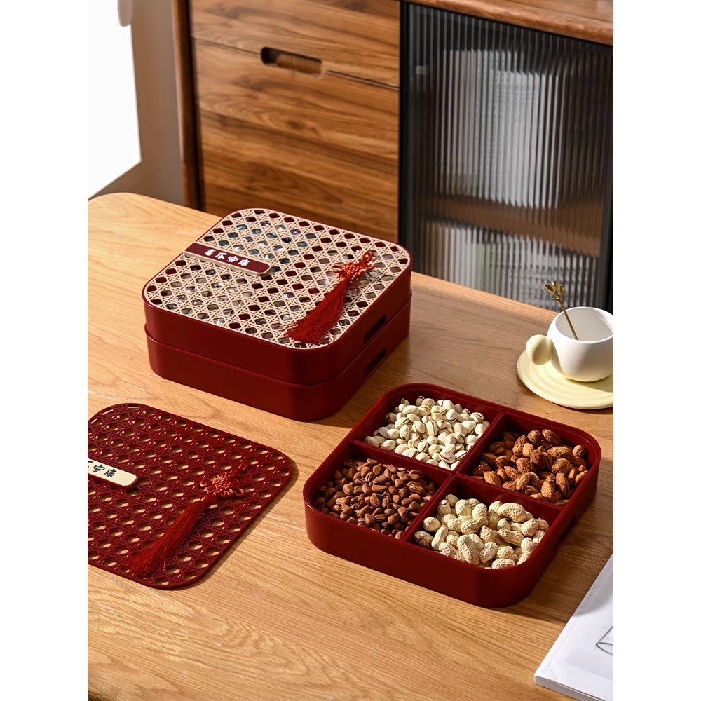 Prato de frutas para sala de estar Mesa de centro doméstica High-End Sense Snack Placement Plate Four Palace Grid Prato