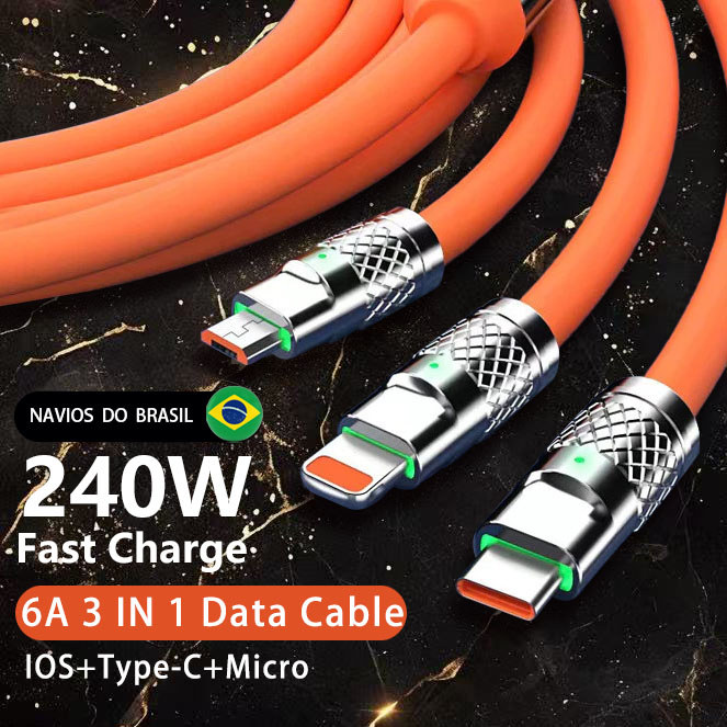Cabo De Carregamento De Liga De Zinco 3 Em 1 120W 6A Super Rápido Para Cabos Micro USB Type C IOS NKcase
