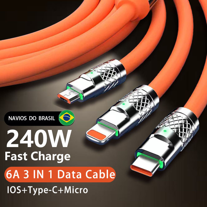 Cabo De Carregamento De Liga De Zinco 3 Em 1 120W 6A Super Rápido Para Cabos Micro USB Type C IOS MKcase