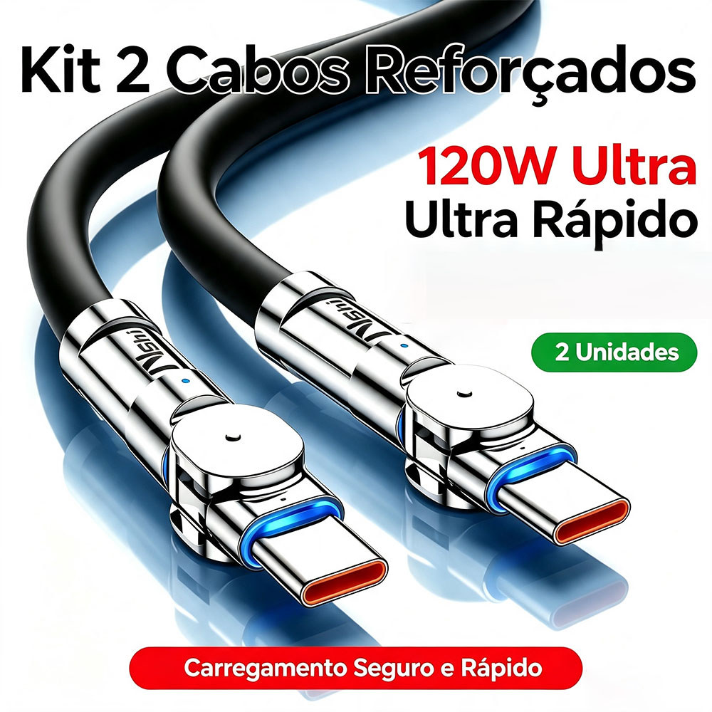 Kit 2 Cabos Cabo De Dados De Extremidade Única 120W De Carregamento Rápido Micro USB Type C Porta Android Giratório