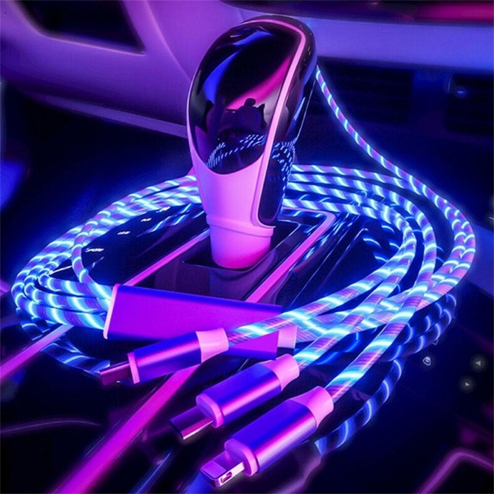 120W 5A Micro USB/Tipo C/iCelular Cabo De Carregamento Rápido Streamer Light Com Fluindo LEDAndroid Mobile Celular