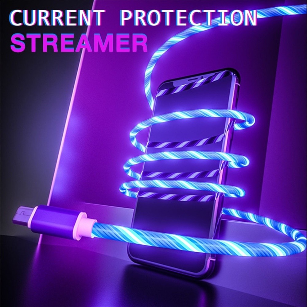 120W 5A Micro USB Tipo-C iPhone Cabo De Carregamento Rápido Streamer Light Com LED De Fluxo Para Celular Android