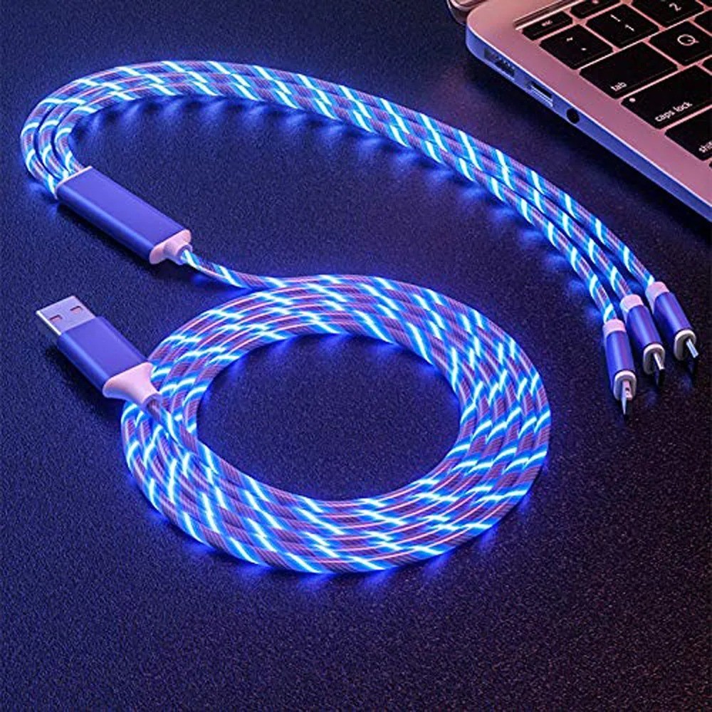 Carregador 120W 5A Micro USB Tipo-C Android iCelular Cabo De Carregamento Rápido Streamer Light Com Fluindo LED Celular