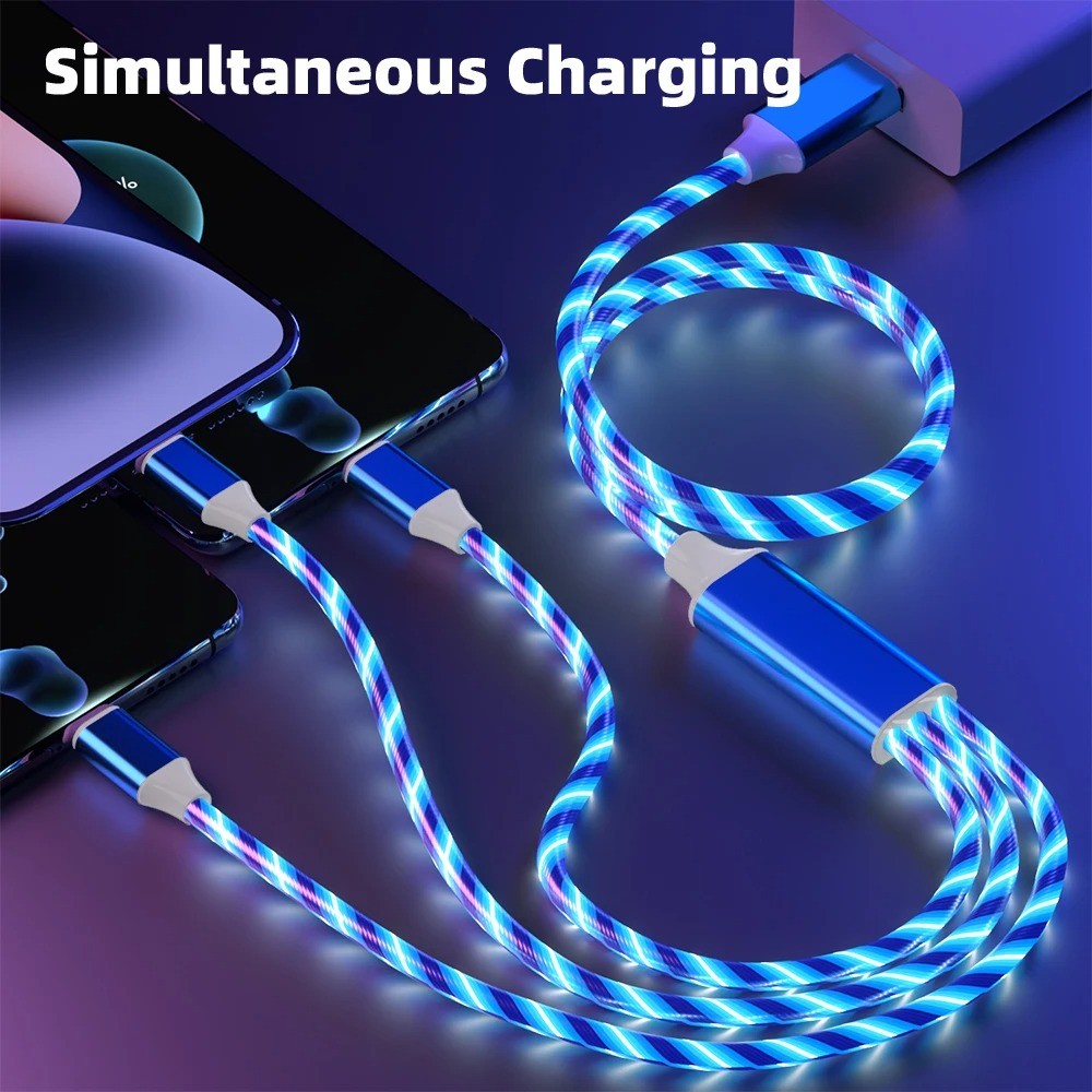 Cabo Relâmpago 3 Em 1 De Dados De Carregamento Rápido Luminoso 240W 120W Type C Micro USB 1.2M Carregador Para iPhone An