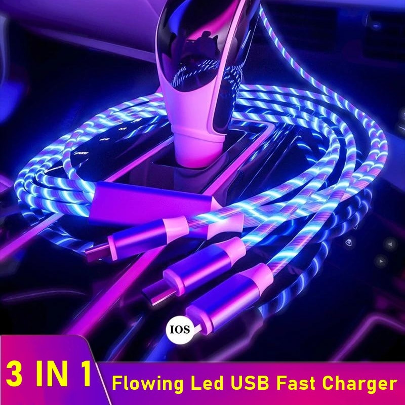 1.2M 240W/120W 3 Em 1 Cabo De Carregamento Luminoso USB-C Lightning Micro Carregador Rápido Para iPhone Android