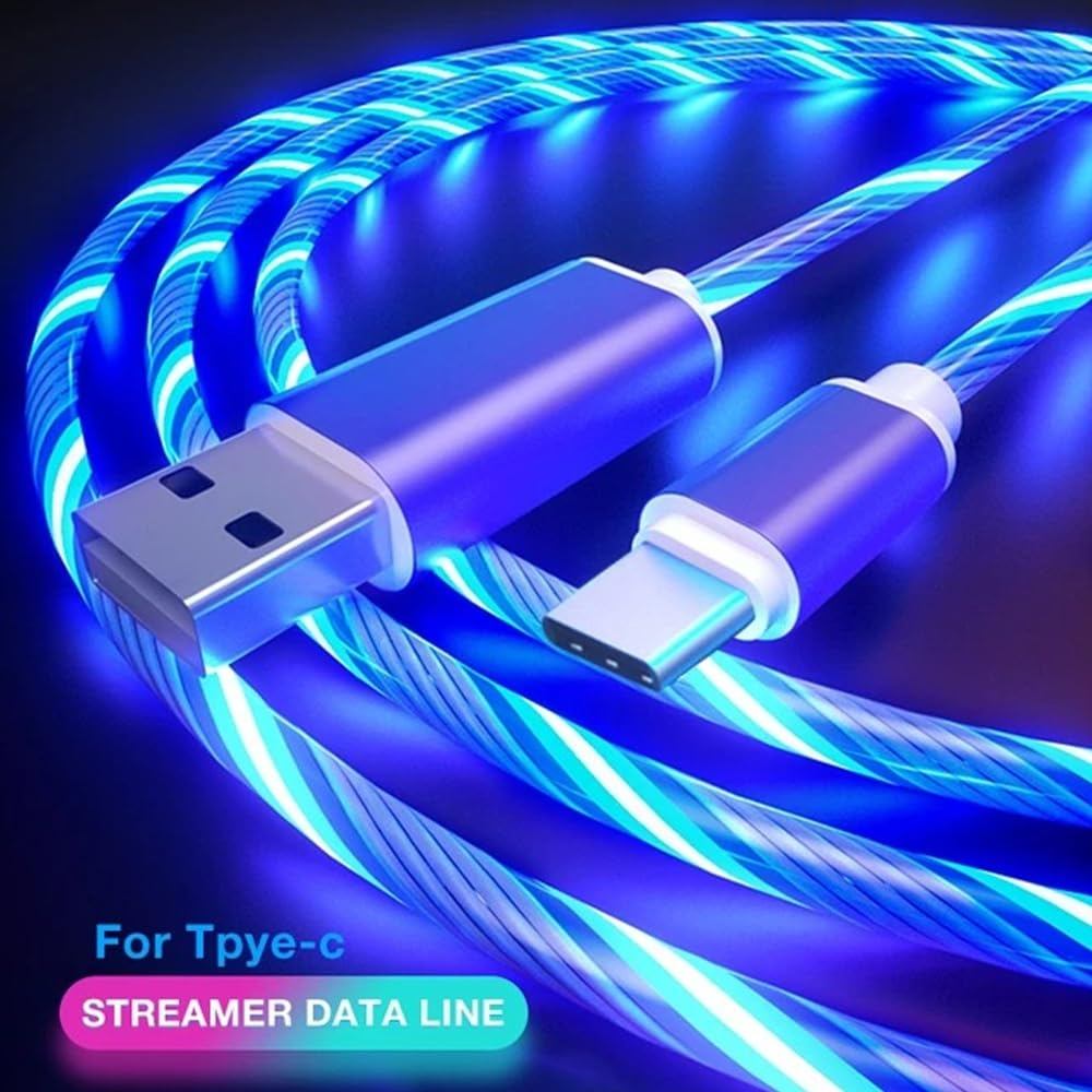 Cabo De Carregamento E Dados Brilhantes 120W 5A (Micro USB , Tipo C , iOS) Com Luzes LED Coloridas