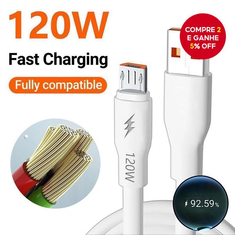 Cabo De Carregamento Super Rápido 120W Extra Grosso Carregador Micro USB