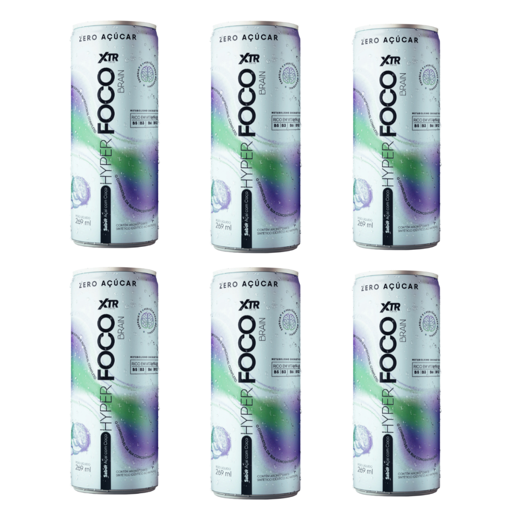 Pack 6  Energéticos  Hyper Foco Brain 269ml Açai com Coco XTR