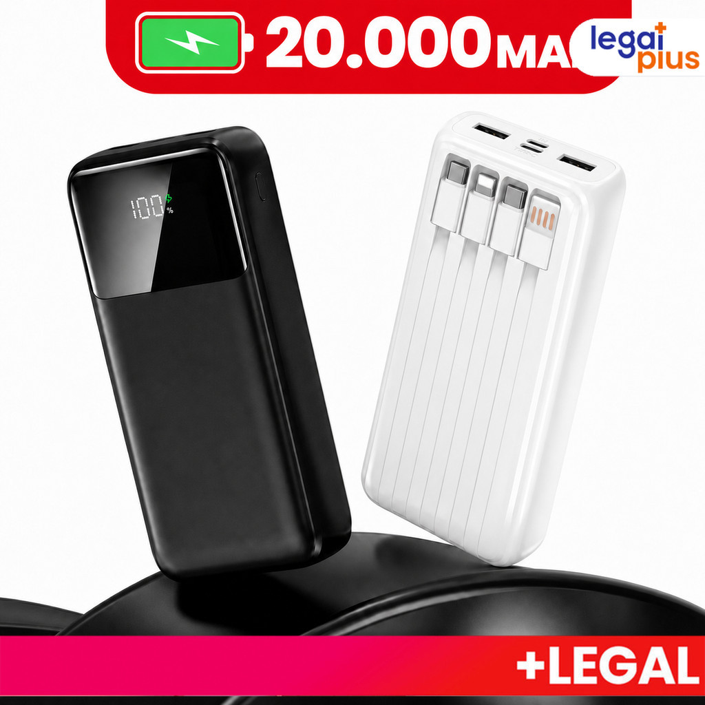 Power Bank 20000mAh: Carregamento Ultra-Rápido, Carregador Portátil, 4 Portas USB e Visor Digital