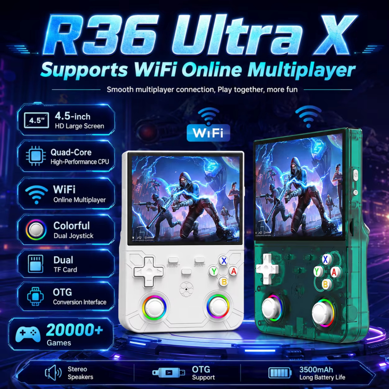 R36 Ultra X Console De Jogos Portátil 4.5 Polegada Tela IPS 20000 + 3000mAh Bateria Motor Vibração Retro Jogador Jogo