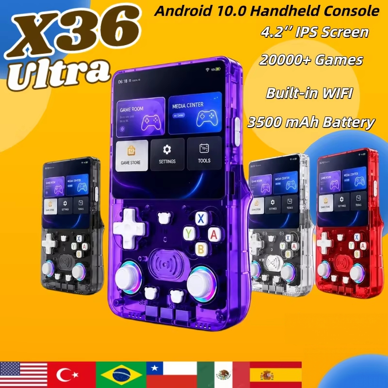 X36 Ultra Console De Jogos Portátil Android 10 Sistema Duplo 4.2 Polegada Tela IPS 3500mAh WiFi Jogo On-Line 20000 + RGB