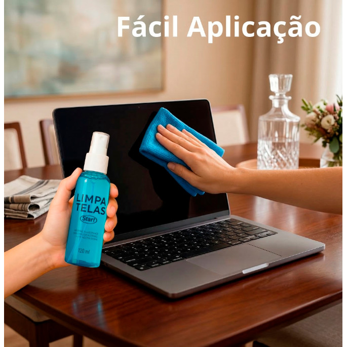 Kit Limpeza de Telas 120ml + Microfibra Premium – TV Celular Notebook Tablet Monitor Macbook