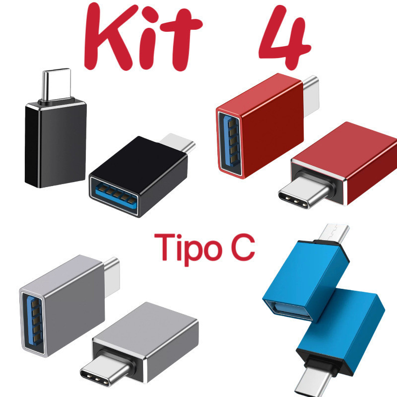 KIt 4 Adaptador USB Tipo C Para 3.0 OTG Compatível Com MacBook Pro Samsung Galaxy Type-Smartphones , Tablets E Laptops