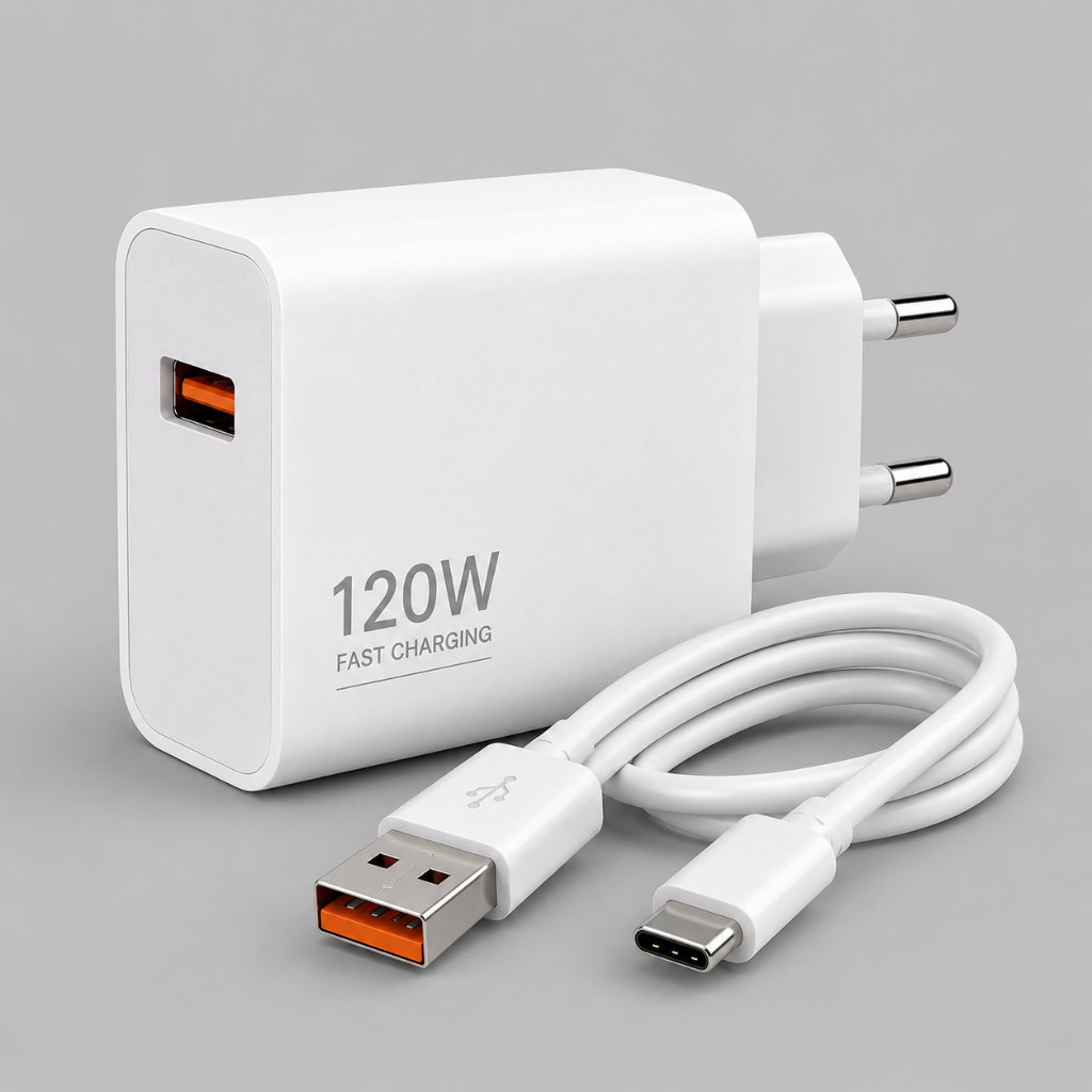 Carregador 120W Turbo Fast Charging Tipo C + Cabo USB-A Tipo-C Carga Rápida Celular