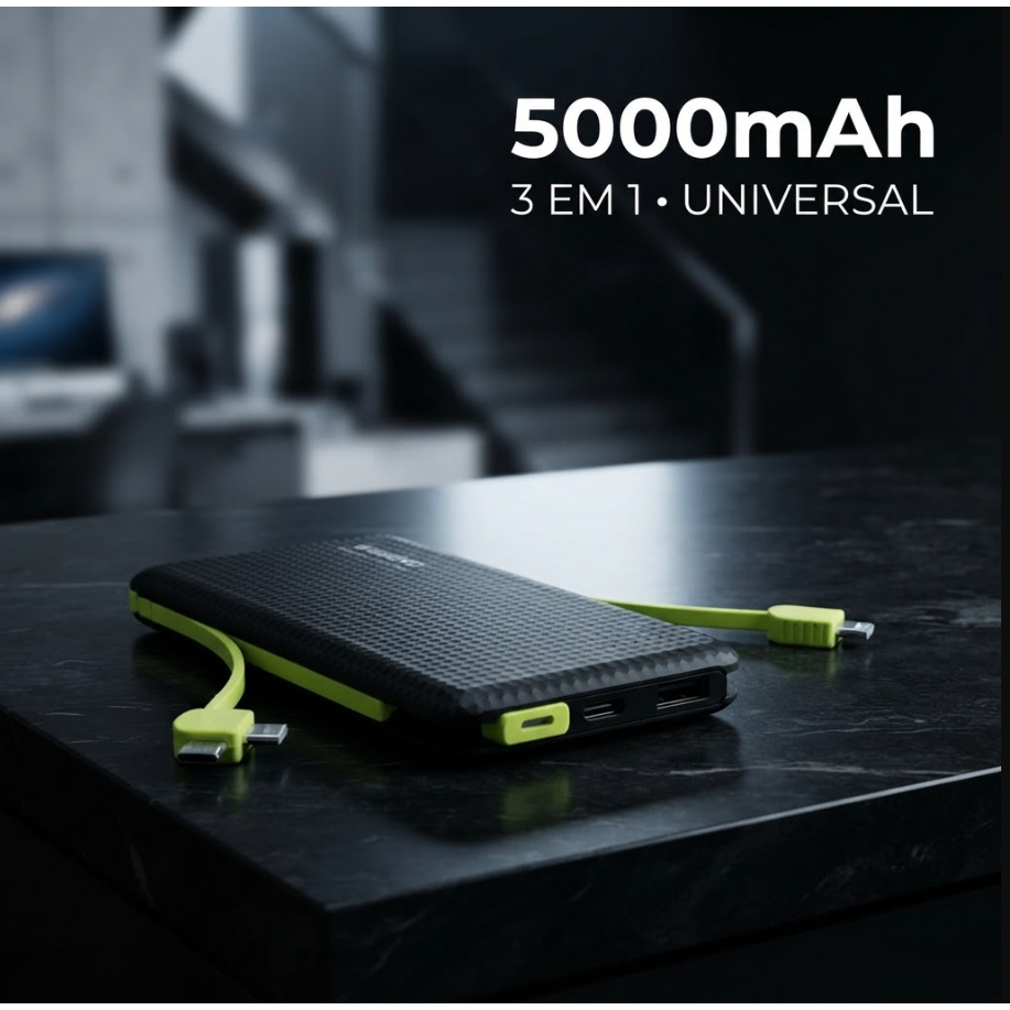 Mini Power Bank A'Gold 5000mAh 3 em 1 Universal