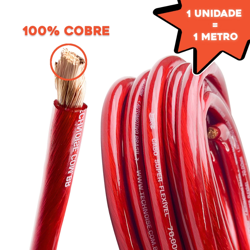 Cabo De Bateria Technoise 70mm 100% Puro  **VALOR DO METRO** Fio Alimentação Som Automotivo Amplificador