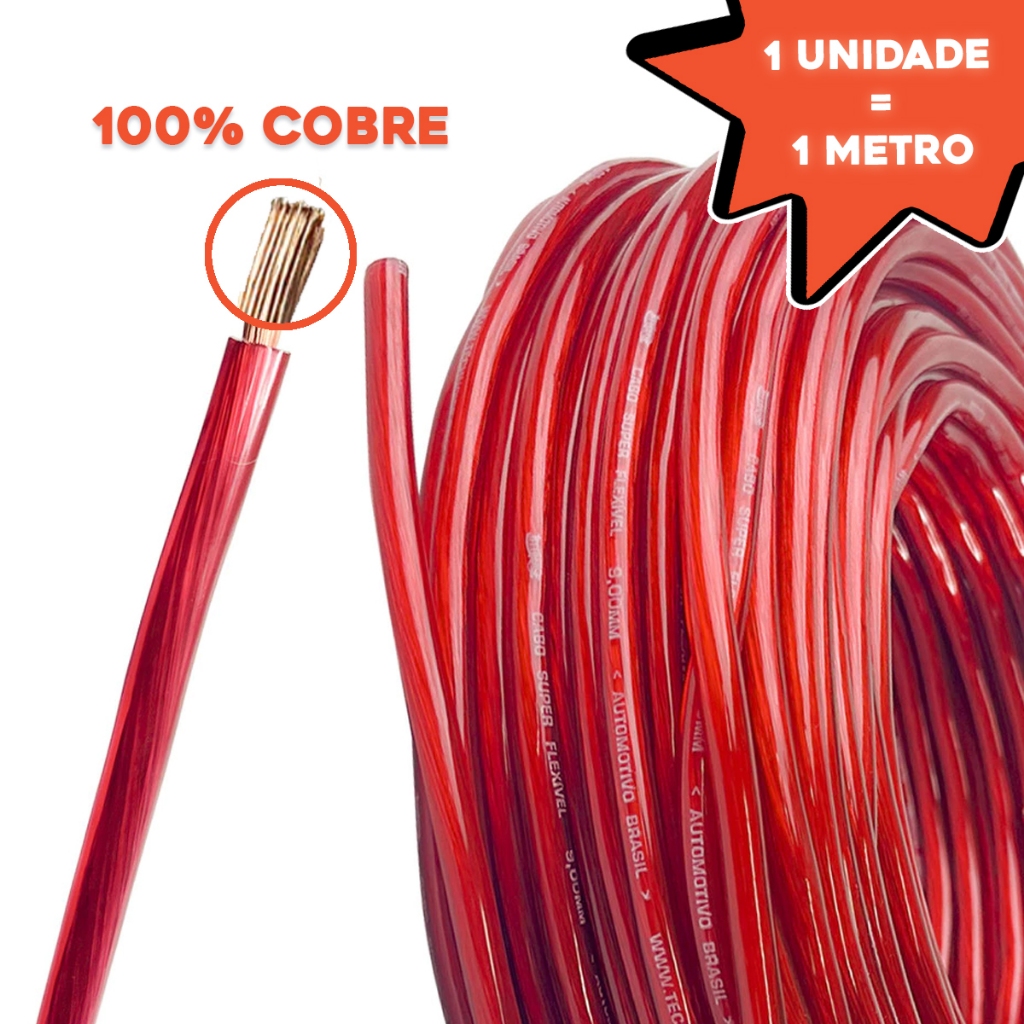 Cabo De Bateria Technoise 9mm 100% Puro Fio Alimentação Som Automotivo Amplificador **VALOR DO METRO**