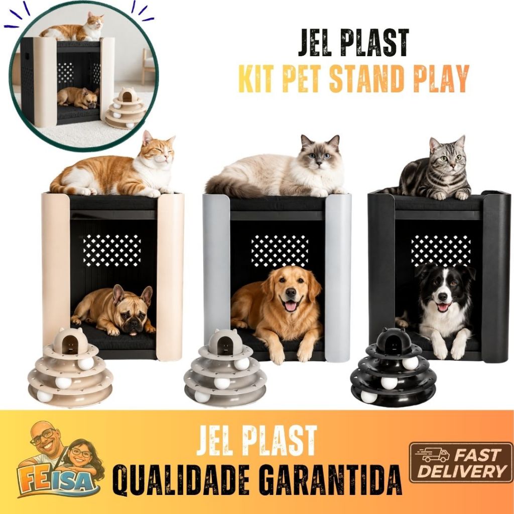 CAMA CAMINHA KIT PET STAND PLAY JEL PLAST CAMA DUPLEX + TORRE DE BOLINHAS