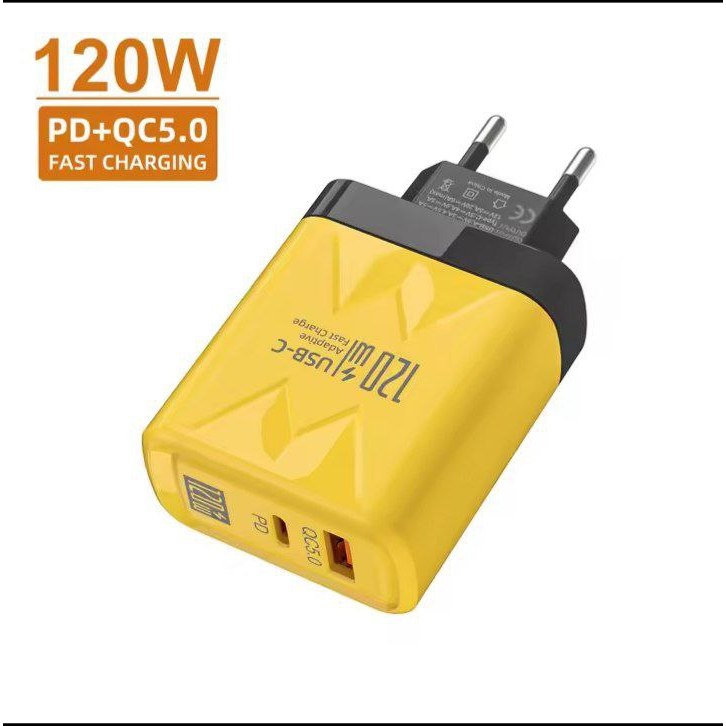 Carregador Celular 2 Em 1 Turbo 120w Usb + Tipo-c Pd + QC 5.0 Fast Charge