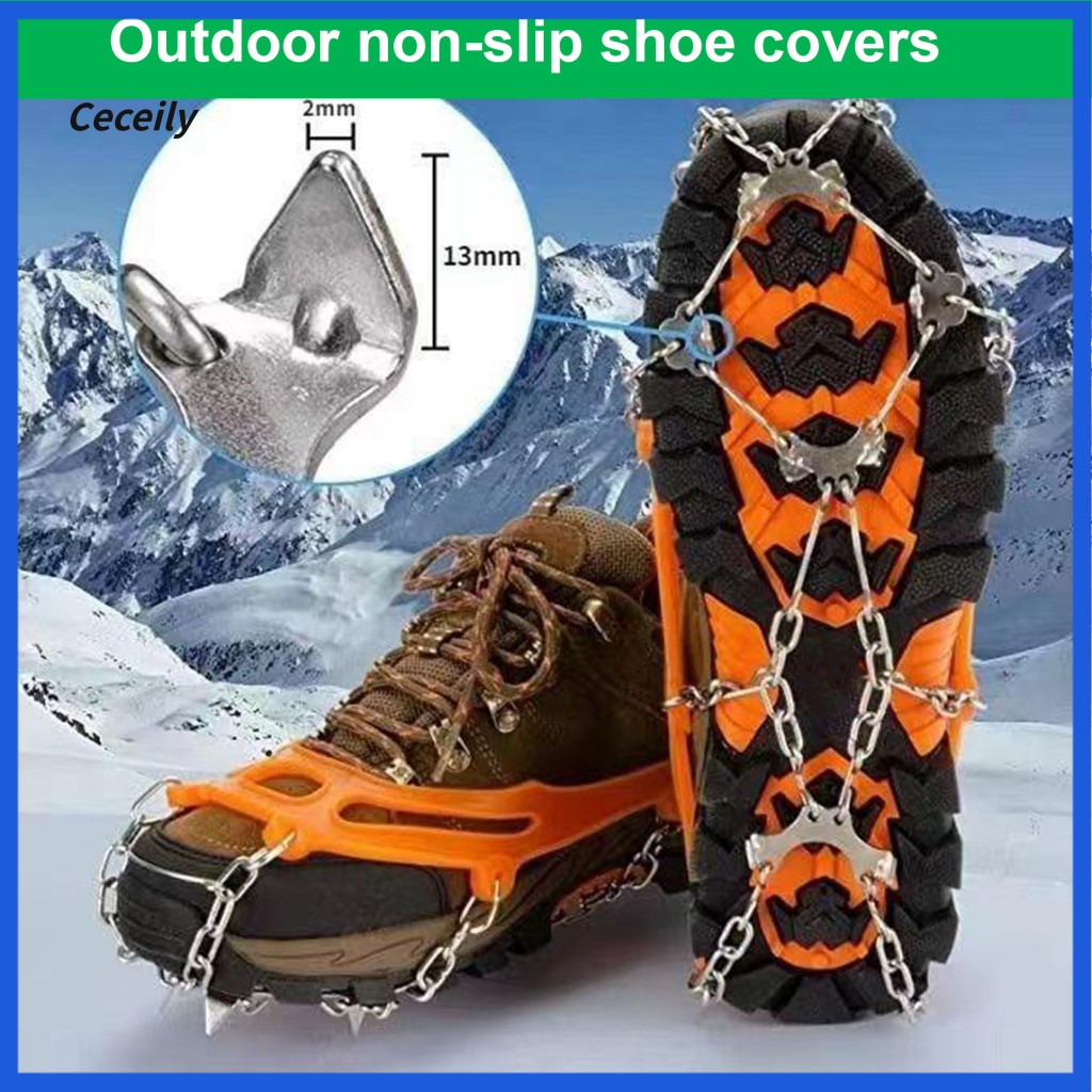 Portable Shoe Crampons Crampon 1 Pair Non-slip Snow Ice Cleats with 8/10 Stainless Steel Spikes Outdoor Walking Hiking B