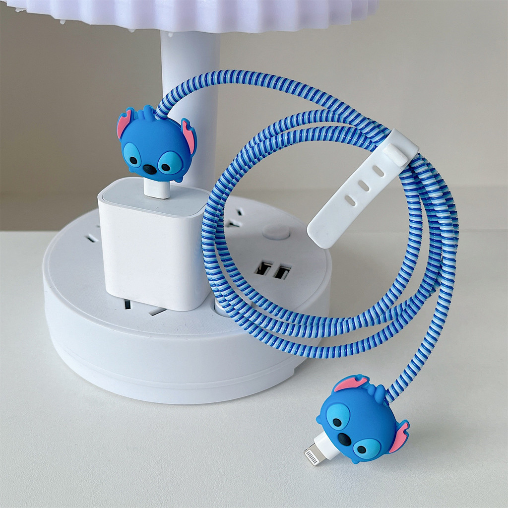 4 Pçs/set 3D Cartoon Stitch Útil Carregador Plug Protetor Compatível Para IPhone De Cabo USB Caso Enrolador Capa Mordida