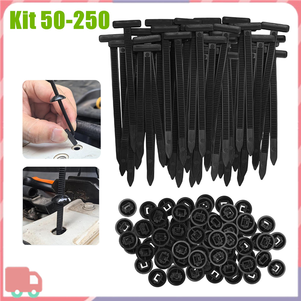 50- 250 Peças Presilhas Universal Abraçadeira T Fixador Chicote Carro Nylon Plug Cinta Automotiva, 9cm