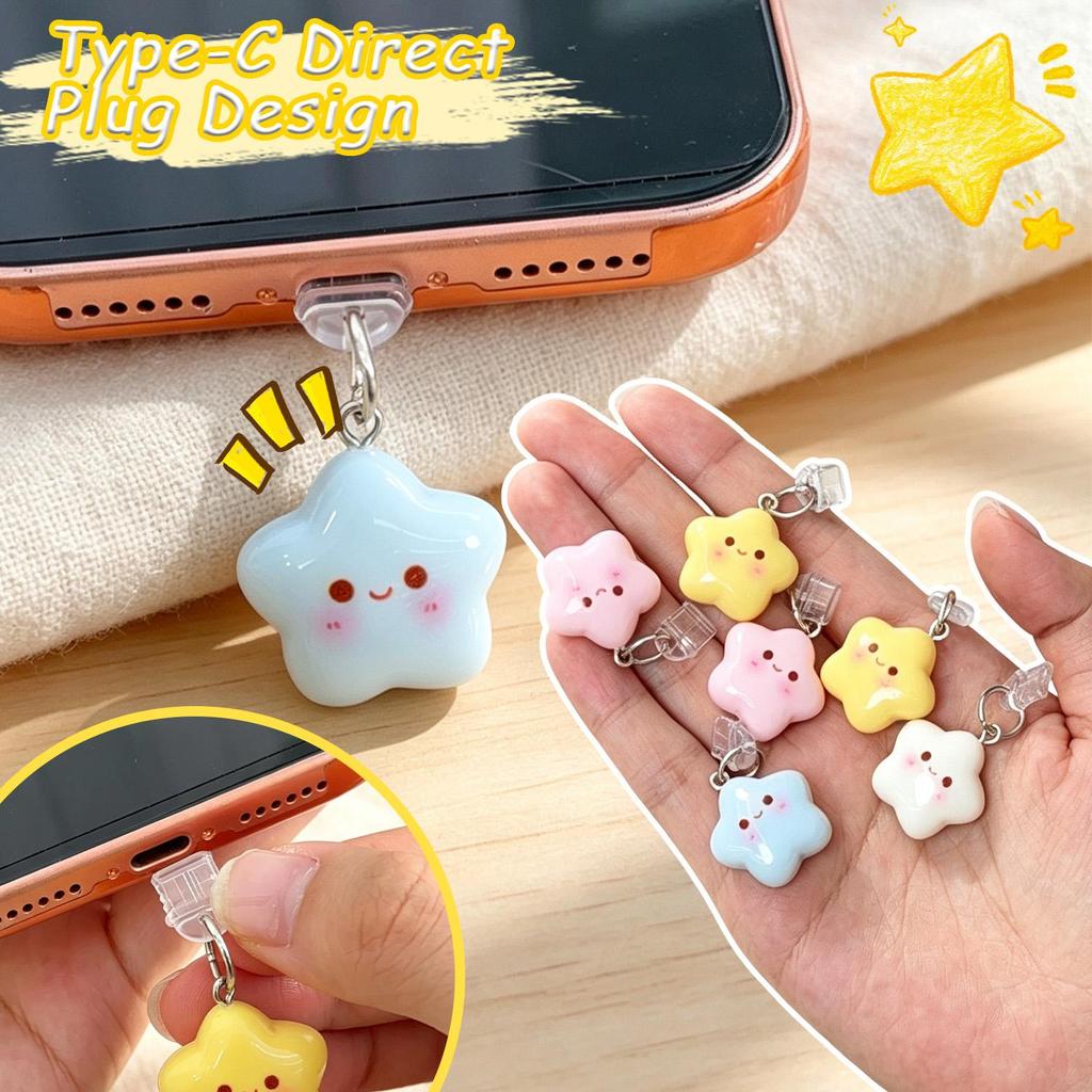 1/3/5PCS 3D Smiley Star Dust Plug | Interface Tipo C Resina Ecológica Bordas Polidas Arredondadas Para Proteção E Estilo
