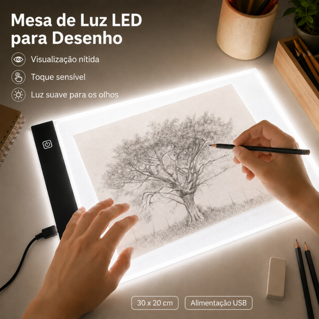 Mesa de Luz LED A4 Para Desenho Decalque USB Prancheta Luminosa Branca Profissional