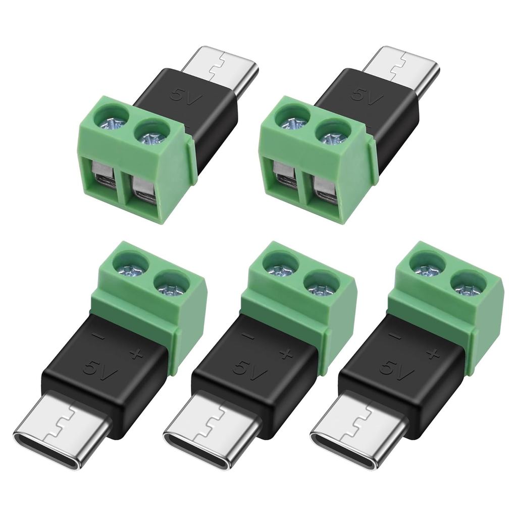 MEIRIYFA USB Type C Solderless Connector Screw Terminal Adapter USB C Male to 2 Pin Terminal Block 5V 1.5A for Power Cha