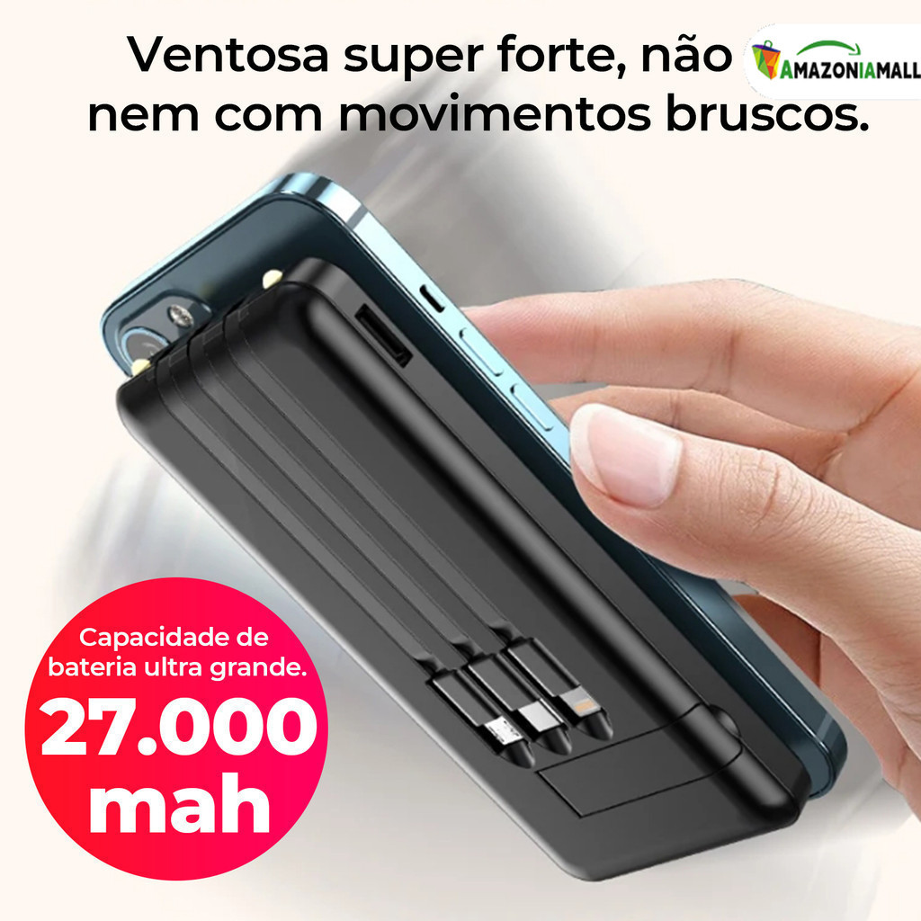 Compatível todos modelos, Power Bank celular 27000mAh: forte capacidade adsorvente,capacidade extra,carregamento rápido