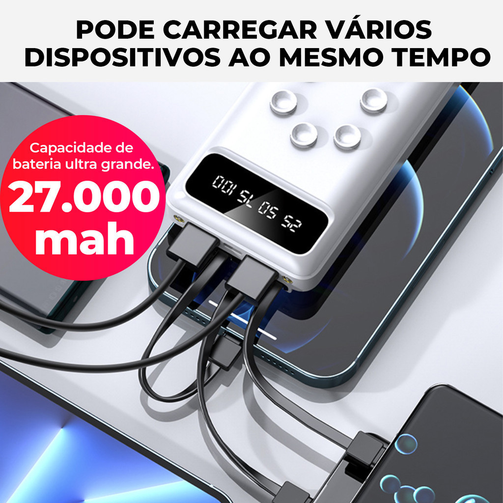 Forte capacidade adsorvente, compatível todos modelos: Power Bank celular 27000mAh,capacidade extra, carregamento rápido