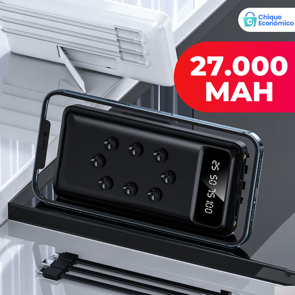 Carregamento rápido,capacidade extra,Power Bank celular 27000mAh: forte capacidade adsorvente, compatível todos modelos