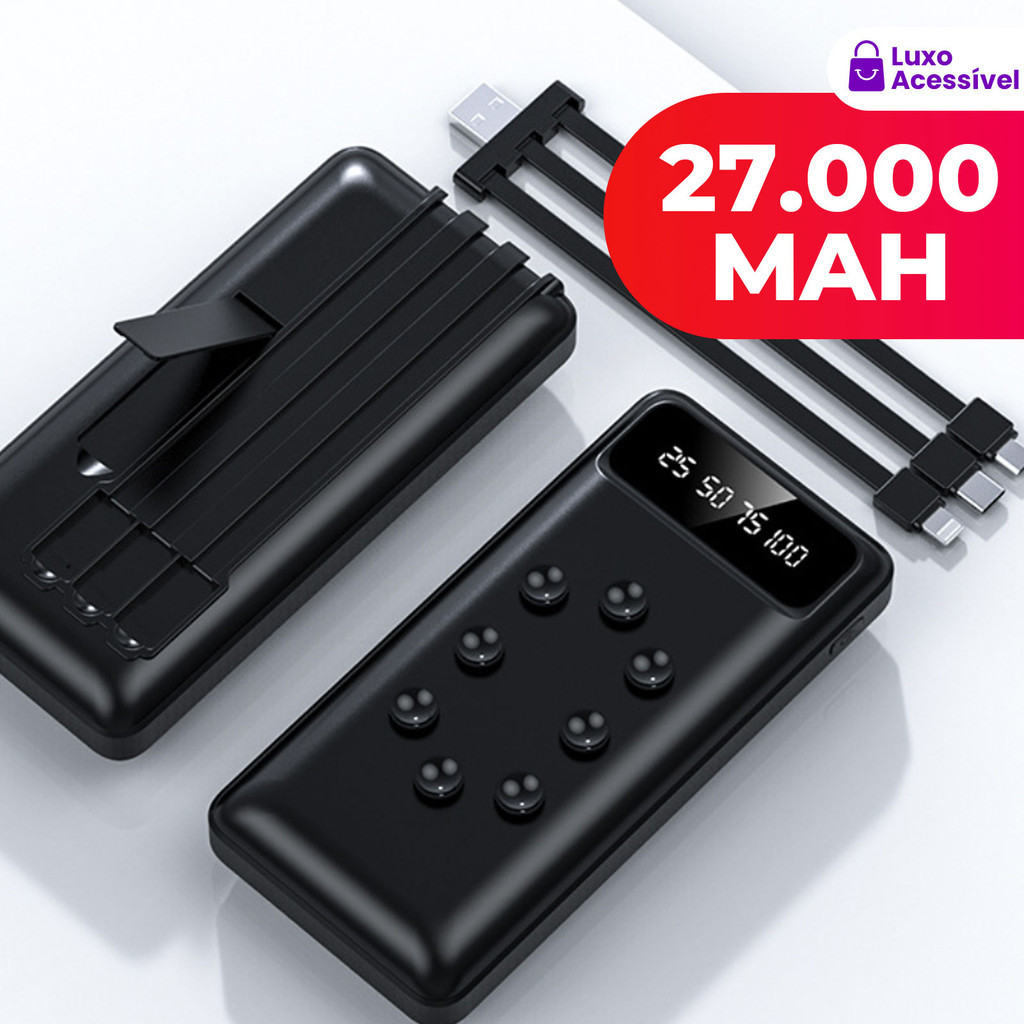 Forte capacidade adsorvente, Power Bank celular 27000mAh: compatível todos modelos capacidade extra carregamento rápido