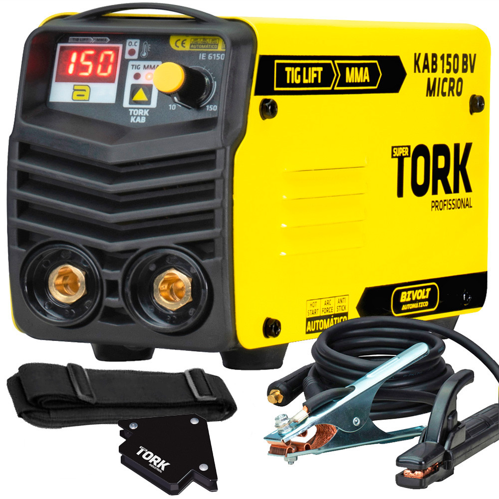 Kit Máquina Inversora de Solda Super Tork 150 Amperes Bivolt e Esquadro Magnético Capacidade 12kg